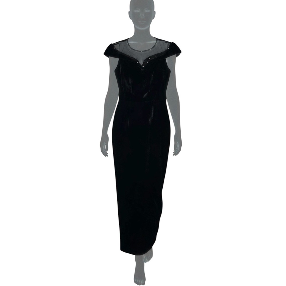 Meo‎ Meo Black Velvet Corset Dress Pearl Detail Mesh Illusion Neckline Woman Sml